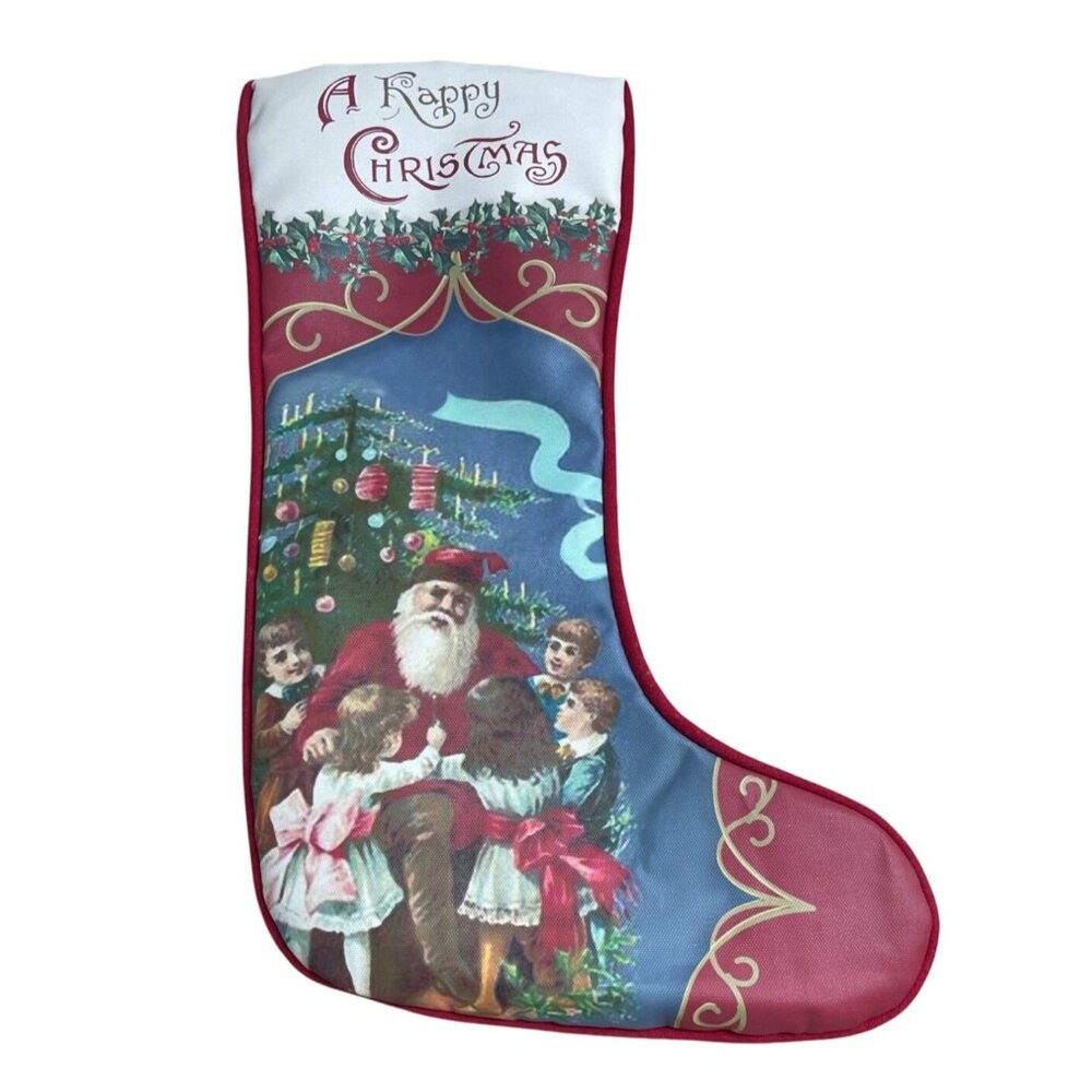 Vintage Christmas Stocking Old World Santa Claus and Children Design 16.5 Inch